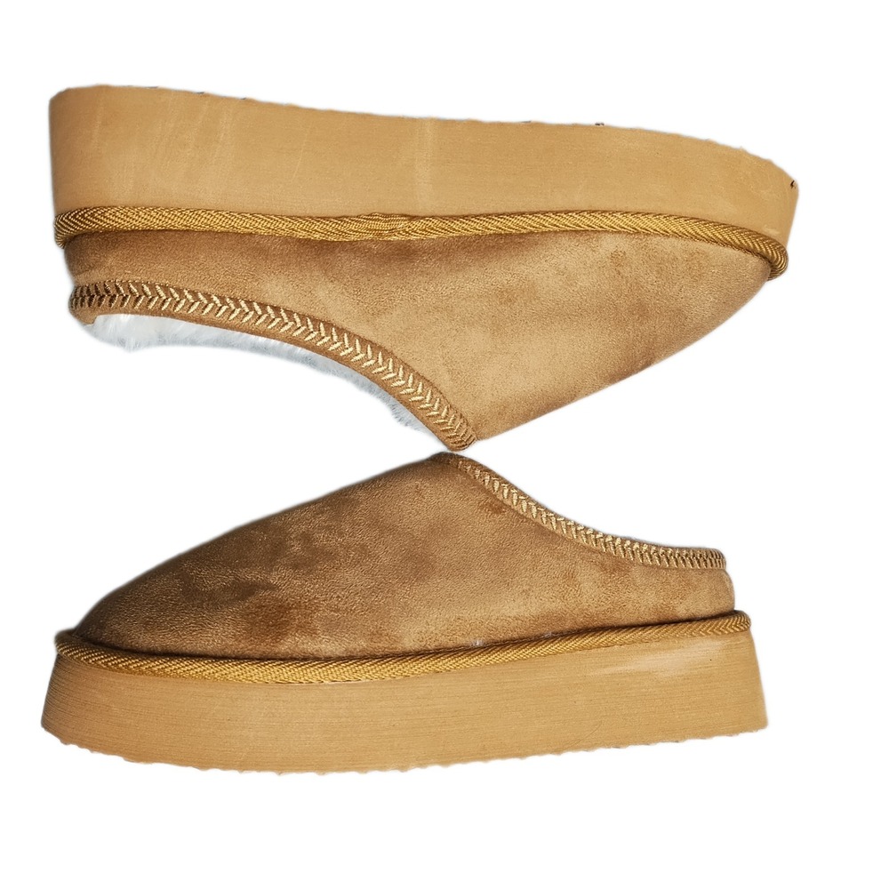 Shoedazzle Hailey Platform Fuzzie Slippers Womens 9 Brown Faux Fur Lined Slip On